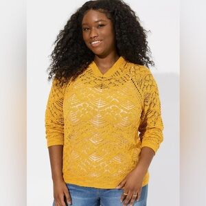 Torrid Pointelle Hooded Open Knit Pullover Sweater Womens Size 3X